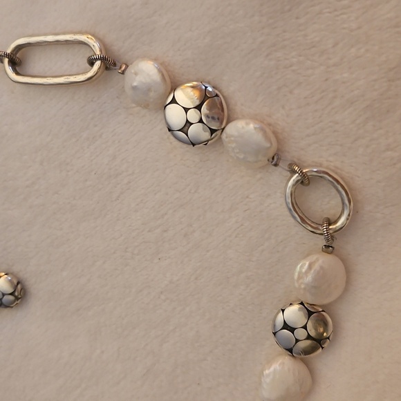 BRIGHTON Pebble and Freshwater Coin Pearl Chain Choker Necklace - Picture 4 of 8